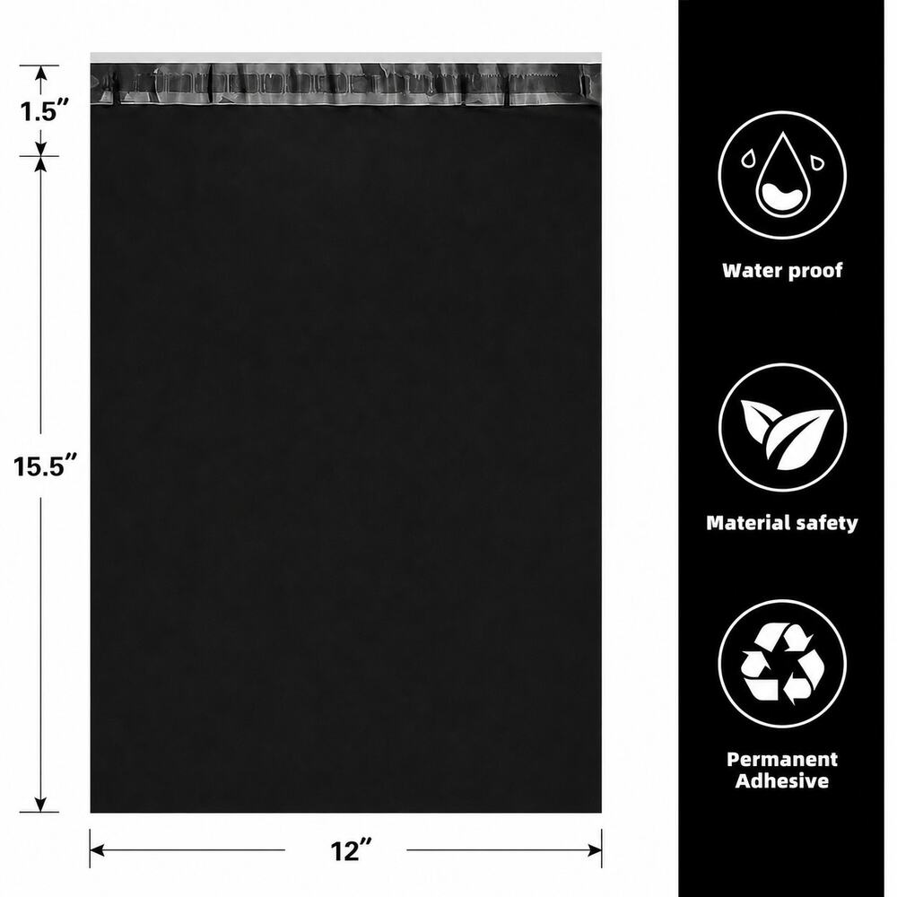 POLY MAILERS BLACK (15 PACK) 12x15.5 SELF SEAL SHIPPING BAGS MAILING BAGS NEW - Picture 2 of 4